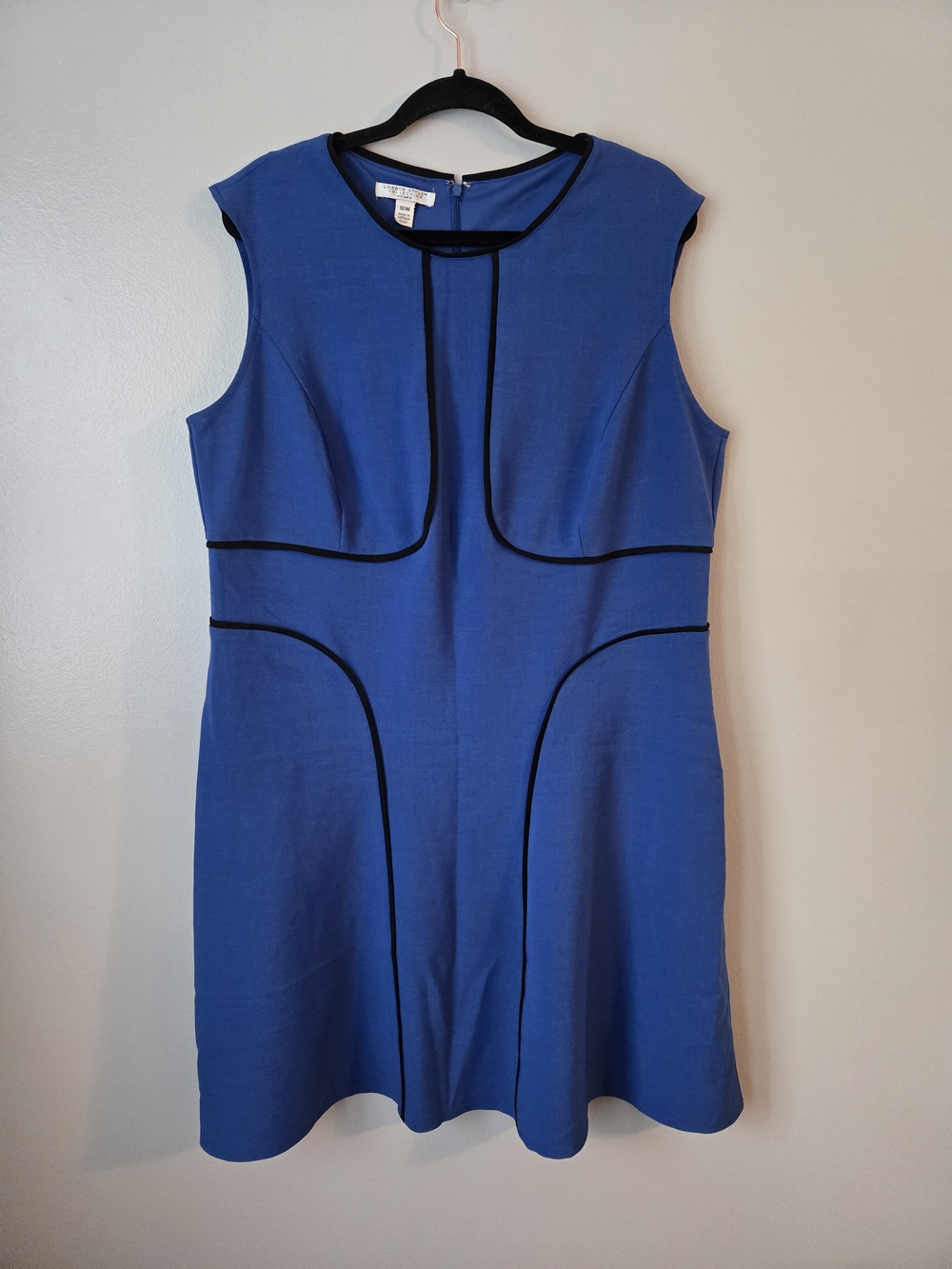 London Style Collection Blue Fit Flare Dress Colorblock Contrast Trim Size 16W